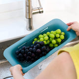 2-pack gootsteenzeefmanden voor het wassen van groenten en fruit, het aflaten van gekookte pasta en droge gerechten - uitschuifbaar - New Home Kitchen Essentials (2 blauwgroen)