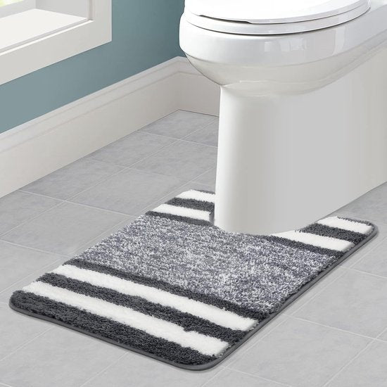 U-vormig toilettapijt van 50 x 60 cm, absorberende badmat voor toiletten, antislip wasbare badmatten en toiletmat met uitsparing voor de badkamer (donkergrijs).