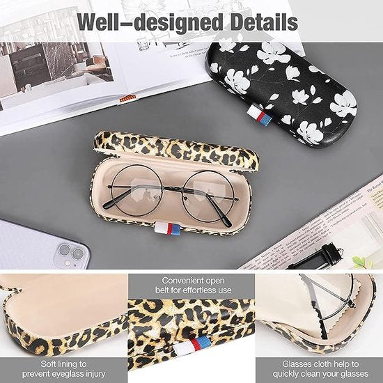 Hardcase brillenkoker, PU lederen brillenetui, krasbestendige draagbare brillenbox met reinigingsdoek, harde schaal, etui, brillenorganizer, brillenopslag voor zonnebril leesbril