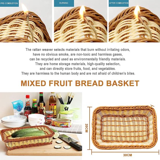 2 stuks gevlochten gevlochten fruitbrood, opbergmand rotan geweven mand voor eetkamer, woonkamer en keuken (30 x 20 x 7 cm)