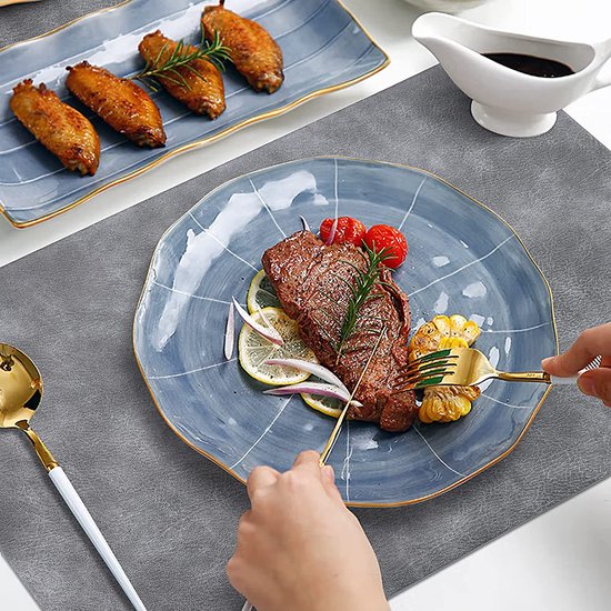 Afwasbare placemat, leeg, placemat, set van 6 stuks, PU-leeg, dubbelzijdig waterdicht, antislip, hittebestendig, voor thuis, restaurant, premium hotel, 43 x 30 cm, zwart wit