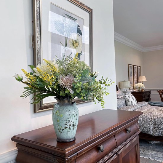 Kunstbloemen zoals echte, kunstplanten in potten ter decoratie, kant-en-klaar boeket kunstbloemen voor verzending, geschikt voor elke gelegenheid, kunstboeketten bloemen, (groen)