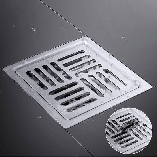 Bathroom Floor Drain Strainer Lid Grid Square Shower Drain Stainless Steel Anti Odour Shower Drain for Toilets, Bathrooms, Kitchens etc (100 x 100 mm, Silver)