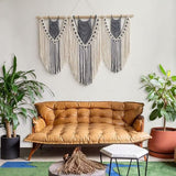 Macramé wandbehang kunst geweven tapijt boho deco chic home decor appartement slaapzaal kamerdecoratie, 110 cm (B) x 82 cm (H), balkondecoratie, wanddecoratie boho (SET G)