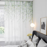 Gordijngordijn, bladeren, bedrukt, winkel, gordijnen, semi-transparant, stof, voile, vouwgordijn, lichtdoorlatend, raamgordijn, met inslagringen, zacht (1 stuk)