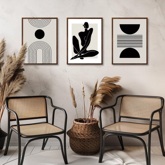 Boho abstracte kunstprints poster zwart en wit geometrische muurafbeeldingen voor slaapkamer woonkamer decor 30 x 40 cm zonder lijst set van 3