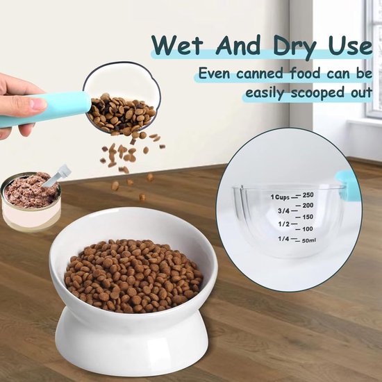 Hondenvoer-maatlepel, 1-delige huisdiervoerlepel, met schaal 250 ml, kattennatvoerlepel, nauwkeurige meting, gebruikt voor honden, katten, rijst, meel, sojabonen en andere granen (blauw)