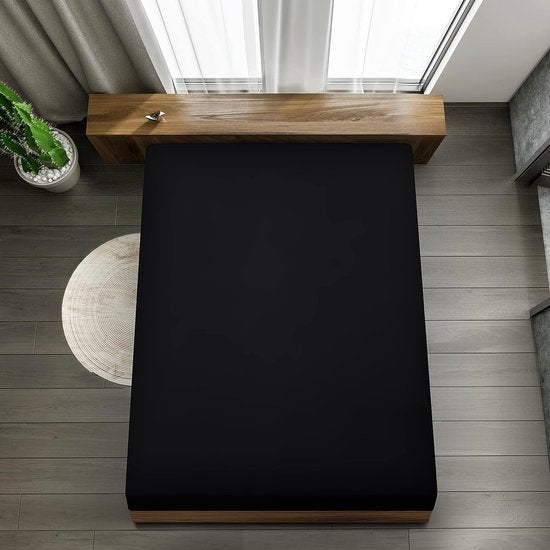 Hoeslaken 90x200cm - zwart - geborsteld polyester microvezel hoeslaken - 35 cm diepe zak