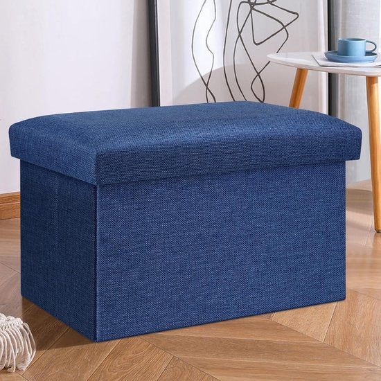 Opvouwbare kruk, 40 x 25 x 25 cm, voetenbank, kist, beklede kruk met opbergruimte, multifunctionele zitkubus als opbergdoos voor slaapkamer, hal, woonkamer (marineblauw)
