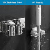 Bezemhouder muur, gereedschapshouder RVS met 2 houders en 3 haken, bezemsteelhouder, tuingereedschaphouder muur, muurbevestiging, bezemhouder voor badkamer, tuin, garage