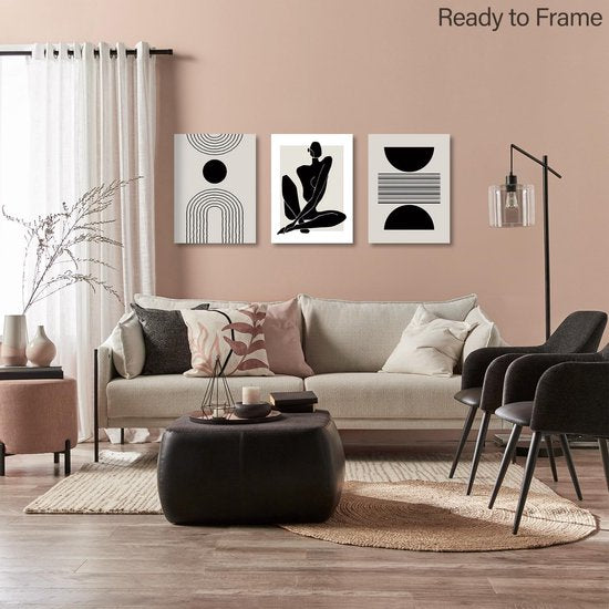 Boho abstracte kunstprints poster zwart en wit geometrische muurafbeeldingen voor slaapkamer woonkamer decor 30 x 40 cm zonder lijst set van 3