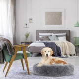 Hondenbed, 70 cm, rond, wollig, rond, van pluche, hondenbed, hondensofa, kattenbed, hondenmand, wasbaar, voor grote honden, katten, huisdieren, donkergrijs