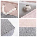 Grote opbergdoos, 3 stuks, stoffen opbergmand, met handgrepen, mand, opslag voor plank, kast, kinderkamer (grijs/roze, 42 x 32 x 25 cm)