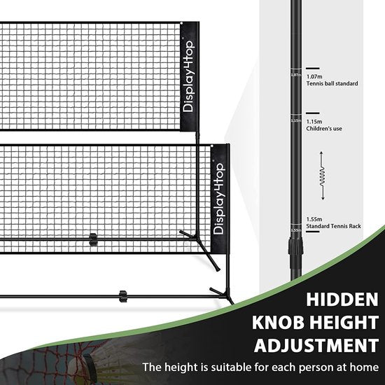 Tennisnet, verstelbaar, verstelbaar, draagbaar badmintonnet voor tennis, pick-out, kindervolleybal, verkrijgbaar op een nylon sportnet met staven