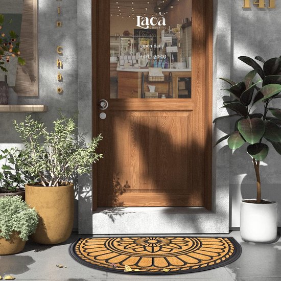 Deurmat 45 x 75 cm antislip entreemat robuuste deurmat vuilvangmat met rubberen coating voor buitengebruik geel