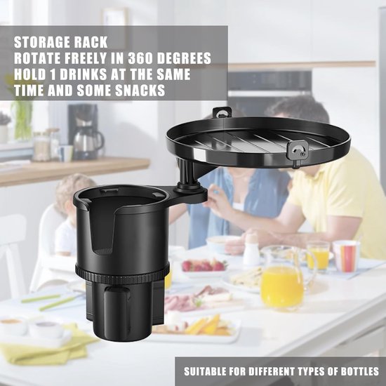 Bekerhouder voor in de auto, multifunctionele tafel, 3-in-1 bekerhouder, antislip, universele bekerhouder voor middenconsole, compatibel met de meeste voertuigen