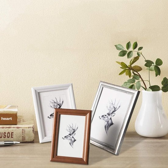 Fotolijst, houten lijst met glasplaat, set van 5 stuks