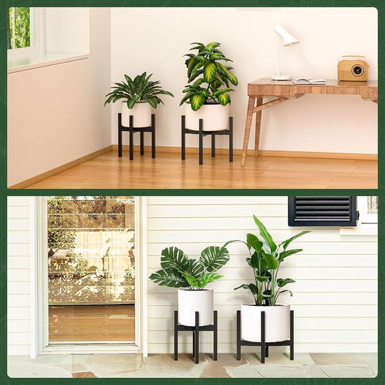 Midcentury Verstelbare plantenstandaard, metaal, zwart, 20-35 cm, modern, voor potplanten binnen en buiten, voor kamerhoek, balkon, terras, binnenplaats