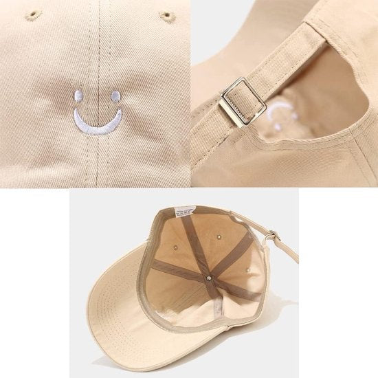 Honkbalpet voor dames en heren, katoen, smiley, baseballpet, uniseks, verstelbaar, zonnehoed, zonnehoed voor sport, reizen, buiten