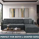 Fluwelen Peninsula bankovertrek, 2-delige bankovertrek links/rechts hoek, Chaise Longue bankovertrek met twee kussenslopen, L-vorm schiereiland bankovertrekken (3-zits + 3-zits, grijs)