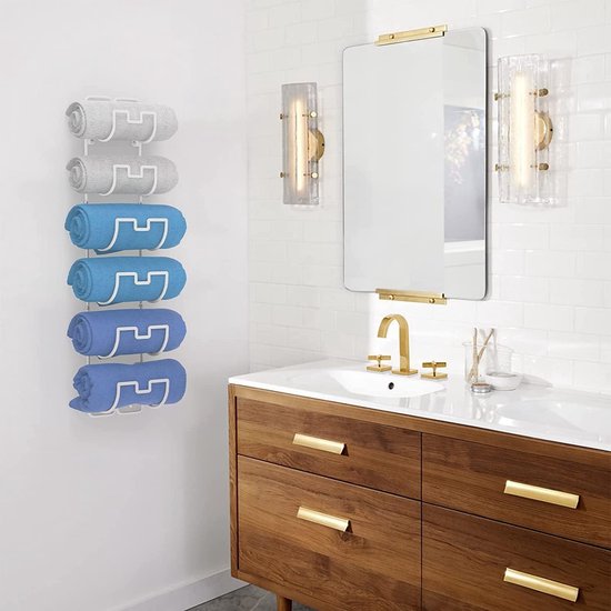 Handdoekhouder voor wandmontage, hangende handdoekstang voor badkamer met 6 vakken, badhanddoekhouder, gastendoekjeshouder, ruimtebesparend badkameraccessoire, handdoekhouder (wit)