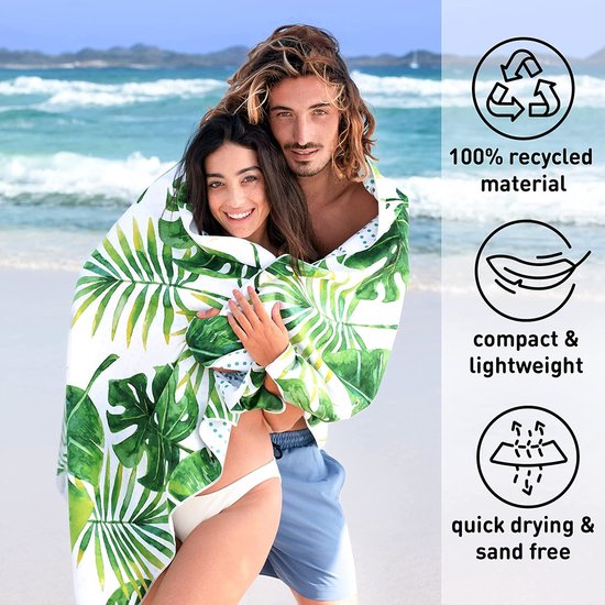 XXL – Microvezel strandhanddoek groot, licht en sneldrogend – 100% gerecyclede microvezel handdoek – 200cmx90 cm of 160cmx90cm