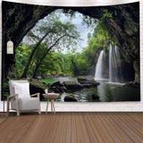 Wanddoek meer, wandtapijt waterval in het bos, wandtapijt grot, wandtapijt rivier, wandtapijt natuur, wandtapijt jungle, zen boom wandtapijt 260x240 cm.