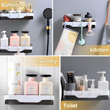 2 stuks badkamerrekken, doucheplank, zonder boren, wandrek, badkamer, zelfklevend, doucheplank, plastic douchemanden met 4 haken, badkamerrek, badkamerrek, zonder boren, plank voor