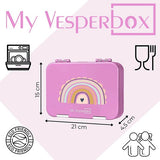 lunchbox voor kinderen, met 4 + 2 vakken, extreem robuust, broodtrommel, ideaal voor de kleuterschool en school (roze, regenboog)