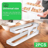 2 stuks eierhouder voor koelkast, 2-laags eierdispenser, automatisch rollende eiercontainer, eierrek, eieropslag voor koelkast, eierhouder voor rollende eiercontainer