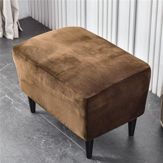 Ottomaanse hoes voor krukhoes - fluwelen kruk voor voetenbank, rechthoekig, stretch overtrek, poef, beschermer, wasbare stoelhoes - Bruin, 1 stuk