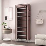 10 etages, 16 mm, extra dikke stangen, stabiele schoenenkast, organizer, standaard, 58 x 28 x 170 cm, met extra dik Oxford-weefsel, stofdichte afdekking houdt tot bruin