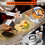 Professionele BBQ-grillspatelset, barbecuespatel, ideaal voor Plancha-kookplaat, met smeltkoepel van 30,5 cm, 9-delig