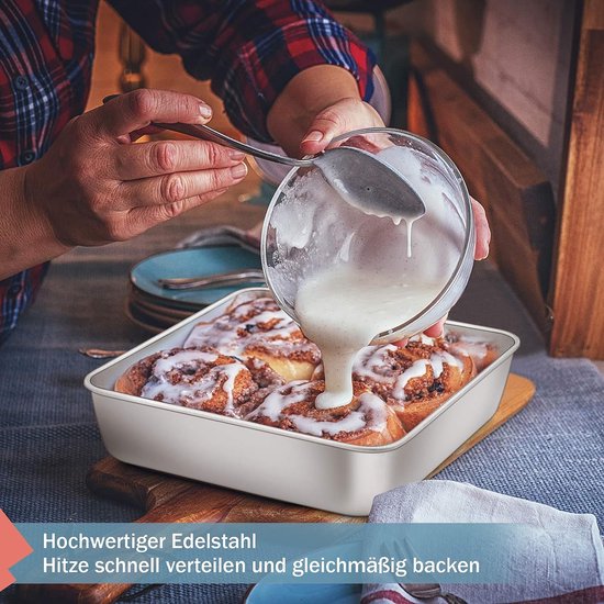 cakevorm, roestvrij staal, vierkante Brownie bakvorm ovenschaal set van 2, 20 x 20 x 5 cm, perfect voor taarten / brownie / lasagne, gezond en niet giftig, vaatwasmachinebestendig