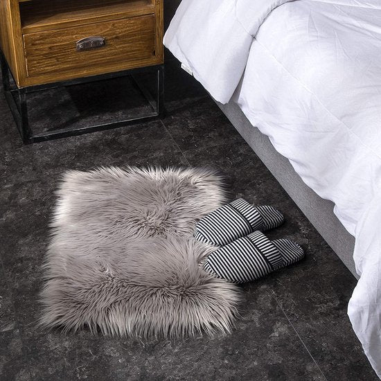 Schapenvacht Tapijt, Imitatiebont Lamsvacht, Schapenvel Imitatievacht | Kunstbont Tapijt Slaapkamer Woonkamer | Wasbaar Bont Tapijt, Decoratiebont | 40x60 cm - Grijs