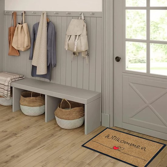 Welkomstdeurmat voor antislip buiten- en binnenmat met entreetapijt, schone mat met antislip achterkant, sterke vuildeurmat voor voordeur, bruin