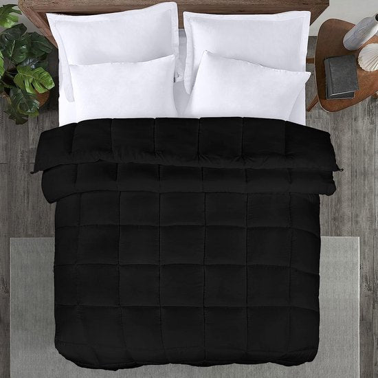 Dekbed 155 x 220 cm, all-season dekbed 370 GSM vulling, ademende slaapdeken, dekbed, super zacht, knuffelig (zwart)