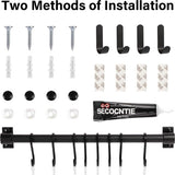 Haaklijst keuken, zelfklevende keukenhakenlijst met 8 beweegbare haken, ruimtebesparende gebruiksvoorwerpenhouder zonder boren, wand-accessoirehanger voor keuken, badkamer, slaapkamer (zwart)