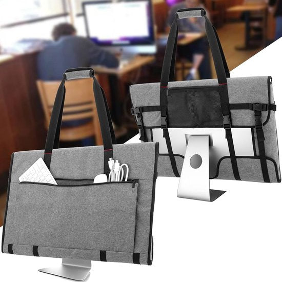 Monitortas, paraplutransport, compatibel met 27 inch, afdekking, bescherming iMac-scherm, opbergcomputerhandtas met accessoirevak, grijs