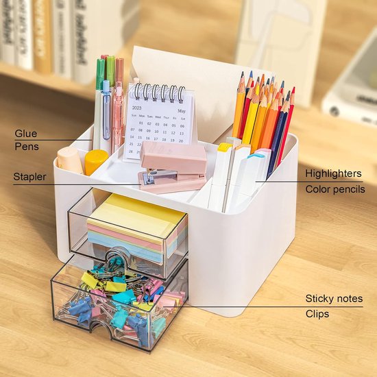 Bureau-organizer 2 sets - Plastic pennenhouder Bureau met 14 vakken en laden - Organisatorsysteem Kantoor Multifunctionele pennenorganizer voor kantoor Home School