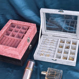 sieradenorganizerdoos, sieradendoos met glazen deksel, sieradendisplay, sieradenkoffer, sieradenkistje, sieradenlade voor halsketting, armband, ringen, oorbellen, sieraden (roze)