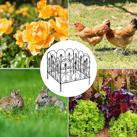 Plant Trellis voor Outdoor Tuin Decoratieve Tuinomheining 4 Zwarte Panelen Metalen Opvouwbare Bloem Bed Dier Hond Barrière Grens Rand Sectie