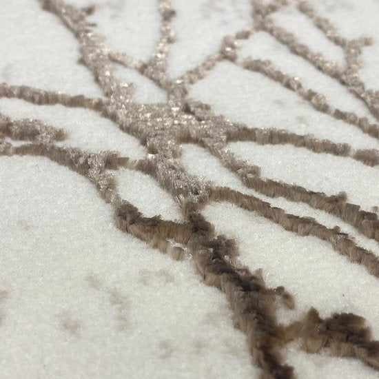 Designer loper tapijt hal & slaapkamer | abstract glanzend takkenpatroon licht donker effect crème, afmeting 80 x 300 cm