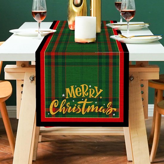 Table Runner Christmas – Green Checked Christmas Table Runner | Table Runner Christmas Green | Sander Table Runner Christmas | Christmas Table Decoration | Table Runner Christmas