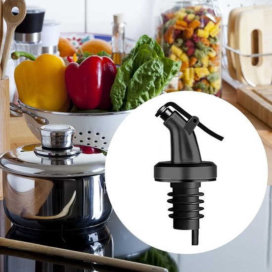 Olijfolieschenker, olie-azijnwijndispenser met lekvrij mondstuk. Schenker voor flessen, siroop, azijn, sap, zwart, past op de binnendiameter van de flessenhals 23 mm (5 stuks)