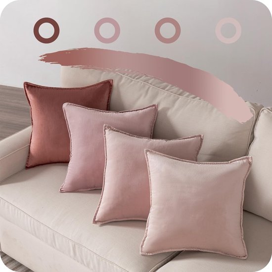 Kussensloop, 45 x 45 cm, roze, set van 4 fluwelen kussenslopen, kussenovertrekken, roze kleurverloop, decoratief kussen met verborgen ritssluiting, voor bank, slaapkamer, woonkamer, balkon