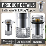 1 stuks gootsteenplug voor 34-40 mm afvoerafvoer, aftapplug voor aanrechtgootstenen, roestvrijstalen gootsteenafdekking, gootsteenplug voor badkamer, keukenspoelbakken.