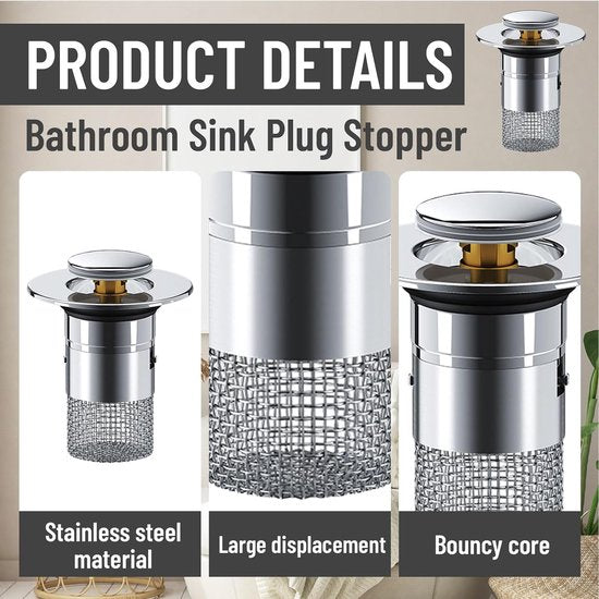 1 stuks gootsteenplug voor 34-40 mm afvoerafvoer, aftapplug voor aanrechtgootstenen, roestvrijstalen gootsteenafdekking, gootsteenplug voor badkamer, keukenspoelbakken.