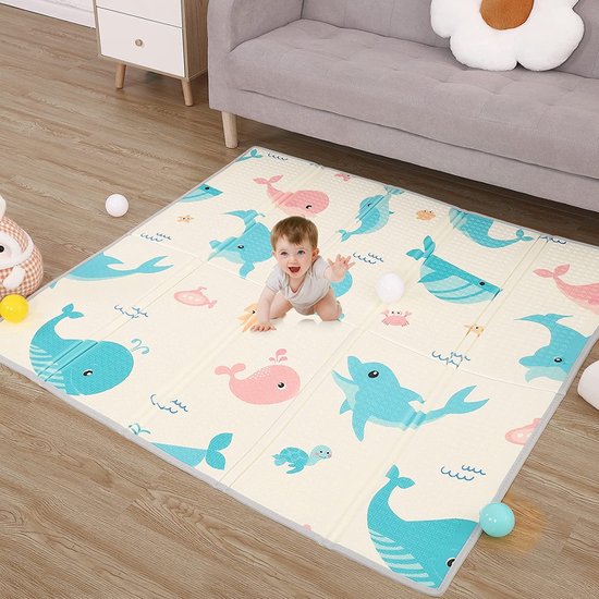 Baby Kruipmat, baby mat, kruipmat, opvouwbaar, speelmat voor baby's, vrij van schadelijke stoffen, dubbelzijdig speelbaar, waterdicht, BPA-vrij, 120 x 120 x 1 cm