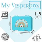 Len bento Box lunchbox voor kinderen, met 4 + 2 vakken, extreem robuust, lunchbox, ideaal voor kinderopvang en school (Lichtblauw, regenboog)